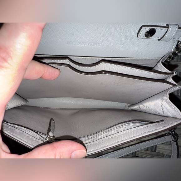 Michael Kors Wallet on Chain Crossbody — Saffiano Leather Gray WOC Bag - Picture 11 of 16